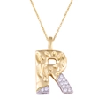 Letter R pendant in two-tone gold and silver finish with pavé cubic zirconia - Letter: R