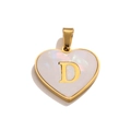 Golden heart pendant with white shell inlay featuring the letter D for DIY jewelry - Letter D / Gold