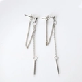 Elegant long silver tassel earrings with minimalist metal chain and straight bar design - Long Tassel