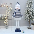 Pupazzo di neve blu 102cm estensibile in peluche con maglione nordico e cappello paraorecchie - 102cm-Stile A