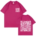Rose red Harajuku style QR code short sleeve t-shirt with front and back white prints - Rose Red