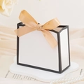 Minimalist white wedding candy box with black trim and a champagne satin ribbon bow - Small / White with Black Edge (Gold Ribbon)