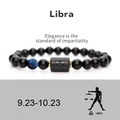 Detail of Libra matte agate beaded bracelet with blue tiger eye stone and gold accents - Libra