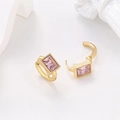 Gold stainless steel hoop earrings with rectangular pink zircon gems on white art background - Gold 304 Stainless Steel / Pink