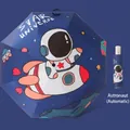 Blue automatic folding umbrella for kids with cartoon astronaut and rocket prints - 306 Automatic - Astronaut [Reflective Strip]
