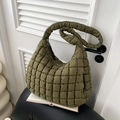 Army green large quilted hobo bag with puffer diamond pattern and wide shoulder strap - Army Green