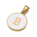 Golden stainless steel round pendant featuring a white enamel finish and the letter B - Letter B