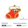 Red enamel Christmas stocking pendant in stainless steel for DIY necklace charms - Red Yellow Christmas Sock (PJ91300)