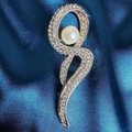 Rose gold camellia brooch with clear rhinestones and a central faux pearl on silk - Number 9 Brooch