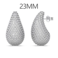 Elegant silver 925 teardrop stud earrings with micro-set zircons in 23mm size - 23MM Pave Stud Earrings / Silver