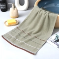 Thick light green cotton face towel with multi-color horizontal stripes and soft loops - Cotton Tri-Color Green (Towel)
