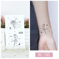 Waterproof temporary tattoo RC-785 featuring minimalist black lotus and rose stars design - RC-785 Minimalist Floral
