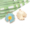 Blue and gold daisy flower charm with enamel petals and yellow center for DIY jewelry - Open Lake Blue Daisy (12064) / 18x21mm