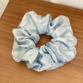 French vintage light blue scrunchie with metallic silk sheen on wood background - Large / Blue