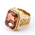 Vintage stainless steel ring featuring a large rectangular orange brown gemstone in gold - US 7 / Gold Tone (Amber Rhinestone)