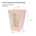 Pink small trapezoid gift bag with transparent window and white handles for flowers - Small Trapezoidal Pink