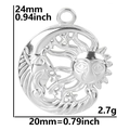 Spécifications de taille pour le pendentif en acier inoxydable lune et soleil - Pendentif / Argent - Pendentif Uniquement (Sans Chaîne)