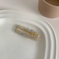 Detail of a vintage acetate duckbill clip with silver foil embedded in transparent resin - Silver Foil Square
