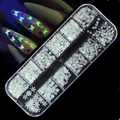 Detailed 12-grid box of glow-in-the-dark nail art sequins with star and heart shapes - 12-Grid Luminous Fluorescent Irregular Sequin Set (Sequin 22)