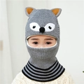 Grey fox-style knitted baby balaclava with warm orange ears and neck protector - One Size / Fox Gray