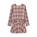 Women's red and white plaid long sleeve mini dress with a pleated waist design - XS / Red White Plaid