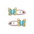 Pair of butterfly children hair clips with golden glitter and blue fabric wings - Blue Butterfly (MC011) / One Pair