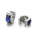 Minimalist silver huggie hoop earrings with dark blue faceted gemstone inlay - Steel Blue (KE108276-TGD)