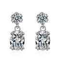 Silver drop earrings with round and oval cut cubic zirconia stones in 4-prong setting - Oval Egg Shape (LED-46)