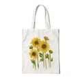 White canvas tote bag featuring aesthetic watercolor sunflower floral print for shopping - Style J-Sunflower