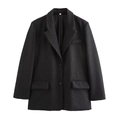 Chaqueta blazer negra oversized para mujer con hombreras y tela texturizada de invierno - XS / Negro y Gris