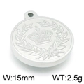 Pendentif rond 15mm en acier argenté avec relief couronne et motif feuilles de laurier - Couleur Acier Couronne Laurier / 15mm