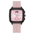 Montre carrée GEDI pour femme avec cadran rose et bracelet en silicone souple - Boîtier Noir Cadran Rose Bracelet Rose