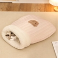 Saco de dormir acolchado rosa para mascotas con forro de felpa blanca y bordado de oso - Saco de dormir tipo plumón-Marrón / Menos de 7kg/Talla L