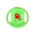 Detail van groen katoenen touw hondenspeelgoed met stoffen schijf en pootafdruk logo - Groene Frisbee Stijl No.13