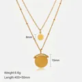Double-layered 14K gold-plated necklace with sun and coin pendants and beaded chain - Double Layer Necklace / Gold