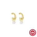 Elegant gold S925 sterling silver hoop earrings with round and teardrop zircon pendants - Double Ring Water Drop Style (Gold)