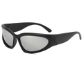 Y2K sporty silver mirror sunglasses with matte black frame and wrap-around design - Matte Black Frame / Silver Mirror