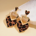 Vintage gold-framed heart earrings with leopard print fur pattern on marble - Leopard Print Heart Drop Earrings