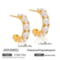 Pendientes de aro en C de acero chapado en oro de 18k con circonitas brillantes - Estilo Piedra Redonda (JDE0308021) / 1.70 cm