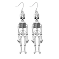 Pendientes de calavera plateados con colgantes de esqueleto en estilo punk gótico - Plata Antigua