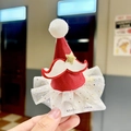Macro view of Christmas clip with red hat, golden star and white glitter mesh detail - Red Hat White Beard with Tulle Skirt