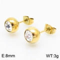 Golden titanium steel ball stud earrings with 8mm zircon crystal and metal backing - Gold White Earrings(KE108888-KFC)