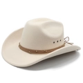 Classic cream wool felt western cowboy hat with decorative beaded leather bands - M (56-58cm) / Beige