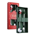 Christmas stainless steel spoon and fork set in red gift box with Santa and tree motifs - Color Box 2-Piece Set C