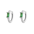Elegant S925 silver hoop earrings with rectangular emerald gemstone and white diamonds - White Gold (Style C)