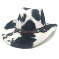 Dettaglio cappello da cowboy con stampa mucca, eco-pelliccia e fascia con turchese - Parte Superiore a Forma di Cuore Nero