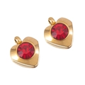 Vintage golden stainless steel heart pendant with round red gemstone and top loop - Heart / Red