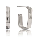Macro view of silver C-shaped square hoop earrings featuring detailed hammered texture - Silver Square C-Shape Textured Style (JDE0305027-S)