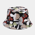 Foldable black bucket hat with colorful mushroom print for outdoor sun protection - M (56-58cm) / Color 12