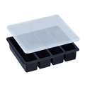 Black silicone ice cube tray with clear lid showing flexible multi-grid square design - 4-Long Strip with Lid Black